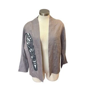 Ay Lelum Womens Jacket Gray Open-Front Blazer Indigenous Design Sz. M
